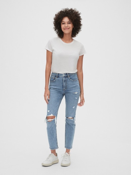 gap high rise destructed cigarette jeans