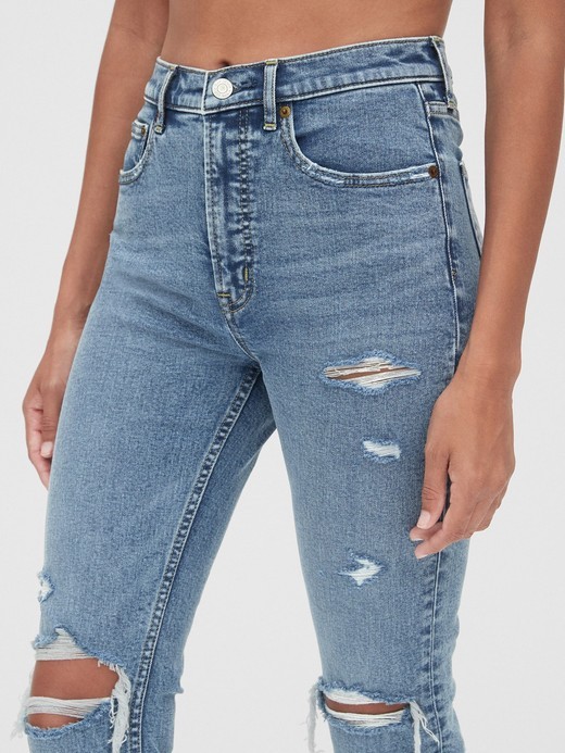 high rise destructed cigarette jeans with secret smoothing pockets